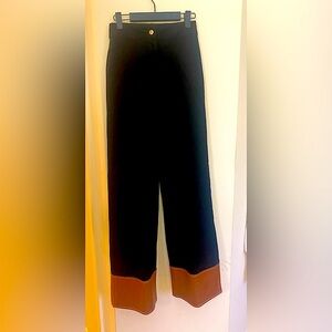Staud Black dress pants with brown vegan leather cuffs